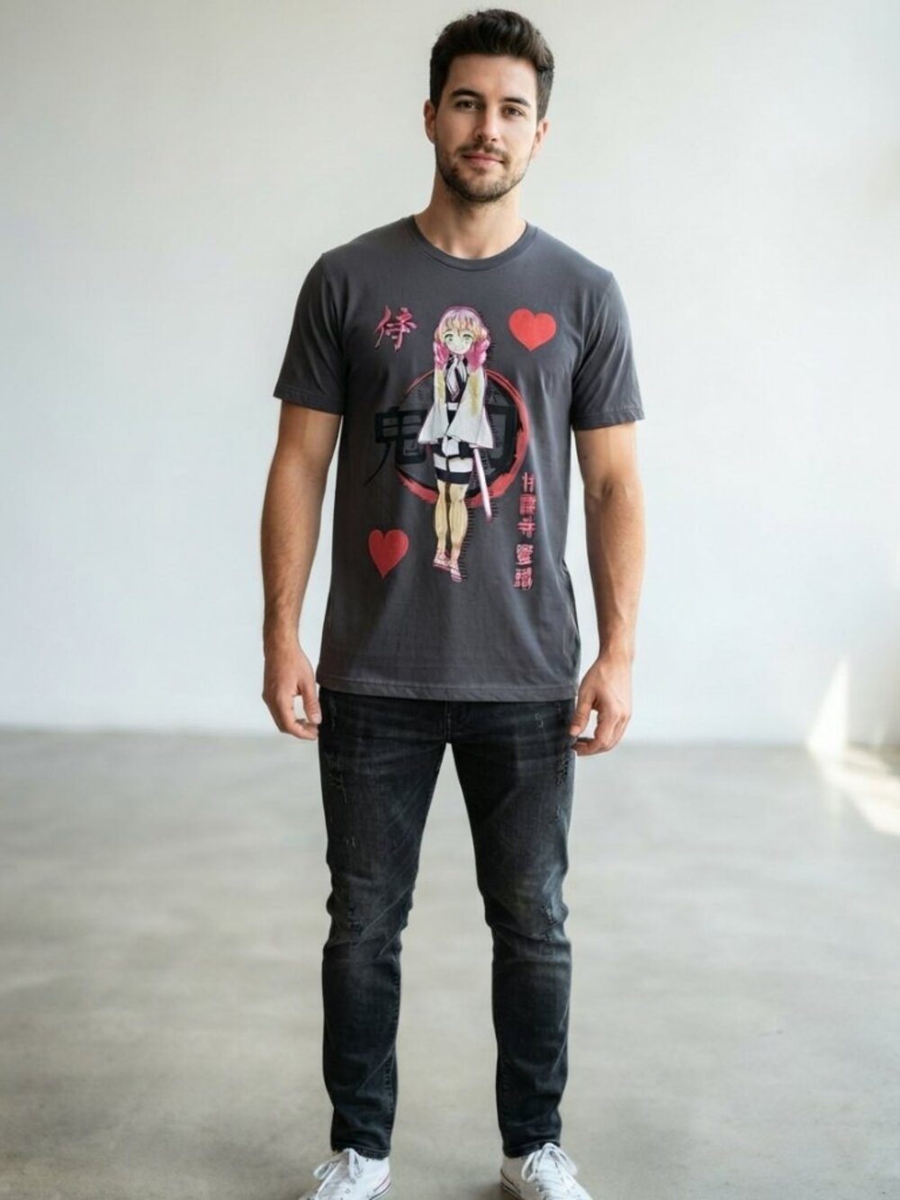 Design By Humans Demon Slayer Mitsuri Kanroji Graphic T-Shirt Gray Size L